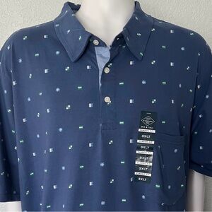 St Johns Bay Polo Shirt Mens 3XLT Big Tall Blue Pattern Cotton Classic Fit NWT